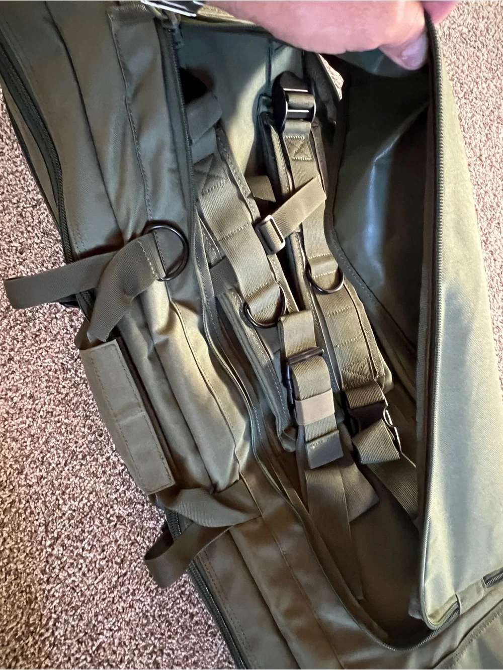 Tactical Olive Green Rifle Case with Pouches with back pack straps MOLLE webbing